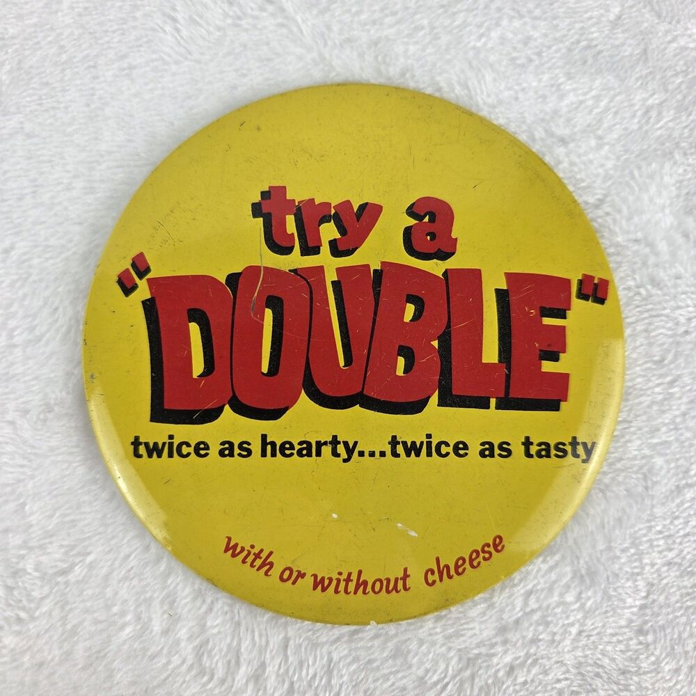 Vintage 1980s Hardee's Try A Double Burger 4" Advertising Pinback‎ Button
